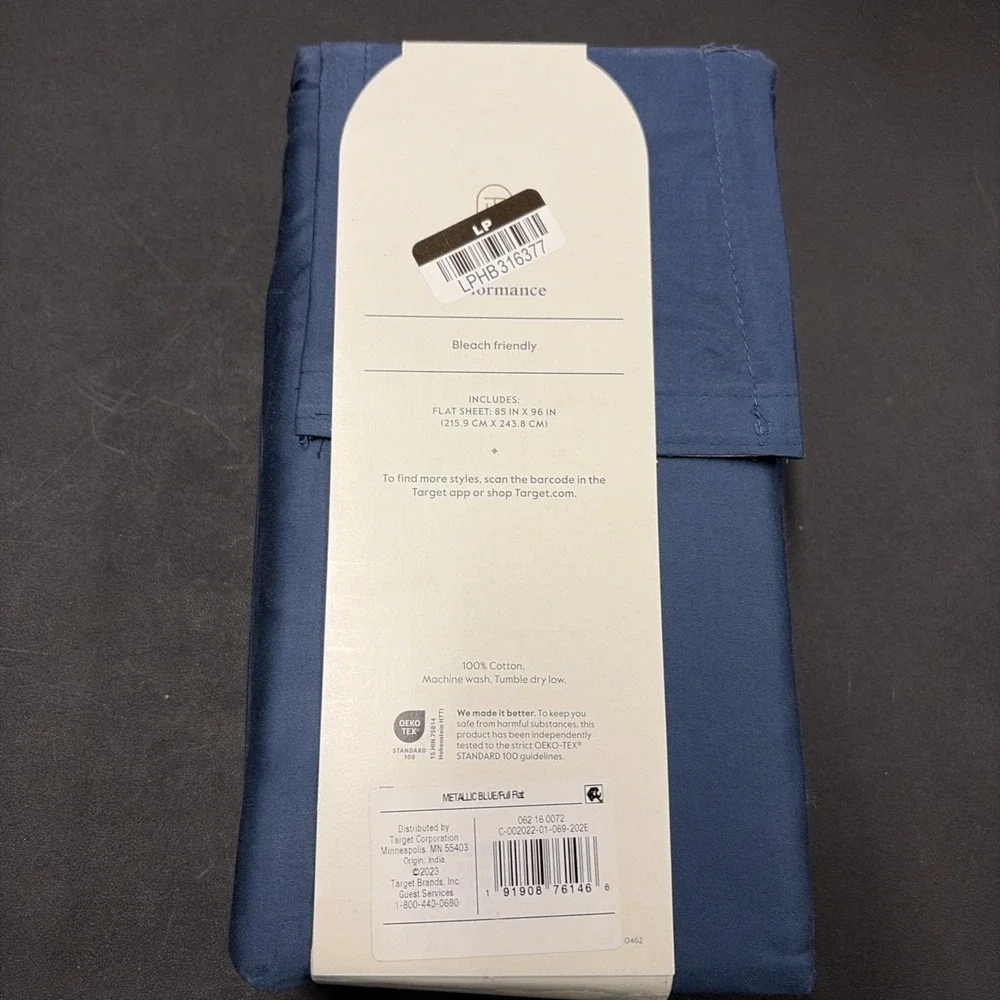 Full 400 Thread Count Performance Flat Sheet Metallic Blue Threshold Cotton 0603